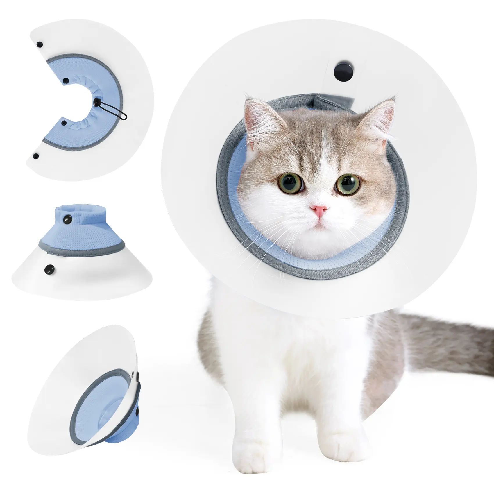 Cat Elizabethan Collar Adjustable Soft,Detachable Breathable Mesh Elizabethan Collar Anti-Lick Wound Recovery Cone for Kitten After Surgery Grooming