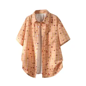 Men’s summer American vintage plaid short-sleeve shirt with a turn-down collar and star print, distressed casual shirt—casual and comfortable style, fashionable, versatile, and stylish. #SummerVibes