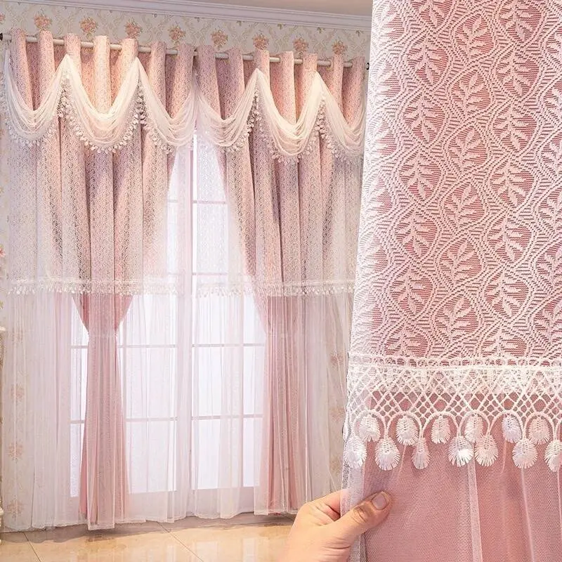 European Embroidered Blackout Curtain, French Pleat Design, Wave Hem Top, UV Protection, Suitable for Living Room Bedroom Office Balcony