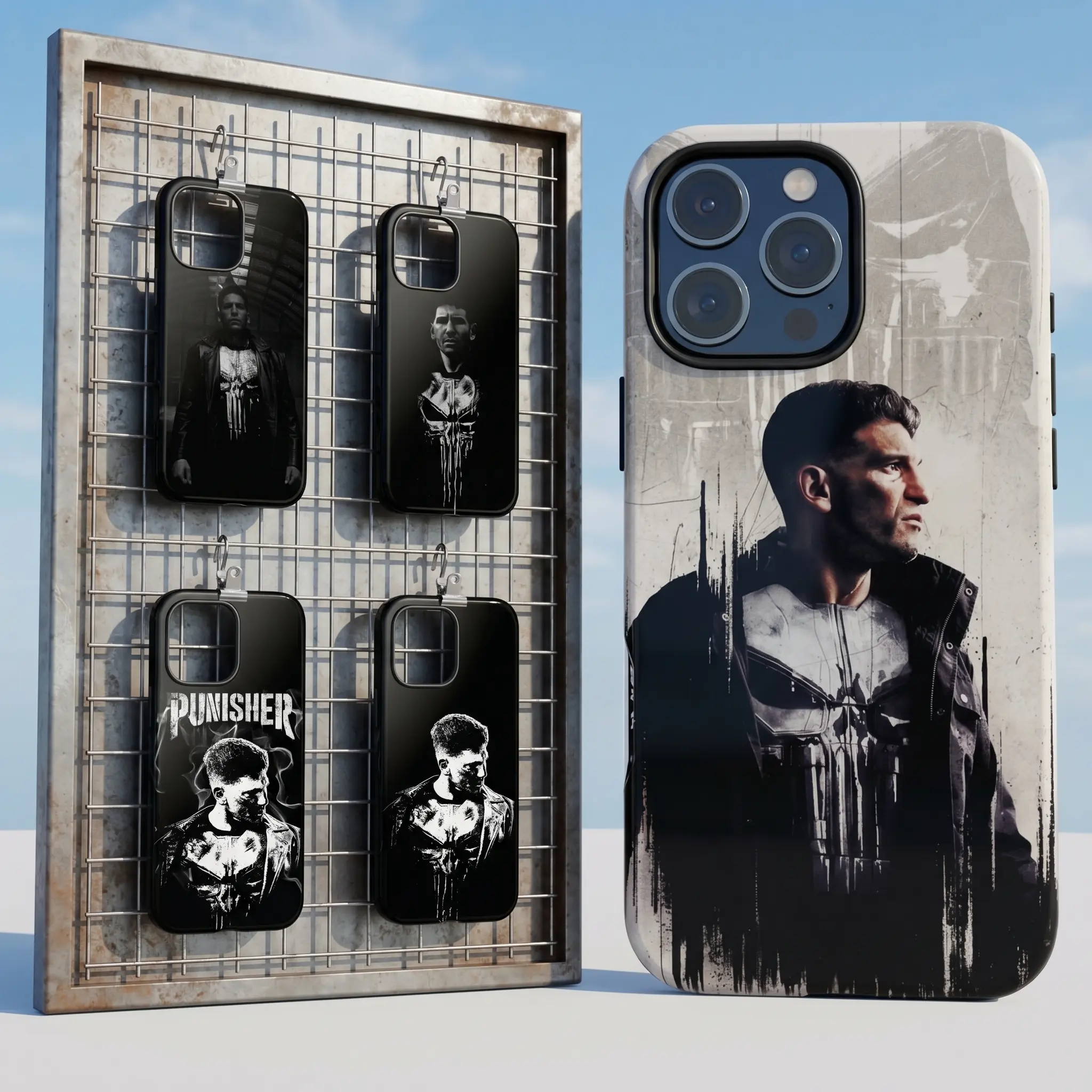 Punchnisher Skull Vigilante Glossy Tough Phone Case 11 to 17 series S23 to S25 - Dark Antihero Urban Justice Graphic Design - Comic Inspired Protect Phone Case Gift for Action Fans Cases For 11 12 12Pro 12 Promax 13 14 15 16 17Pro