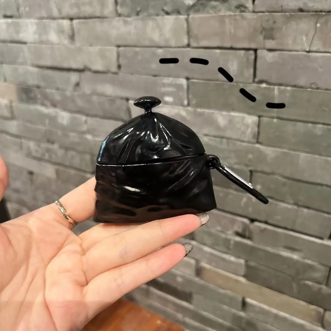 1 black garbage bag shaped headphone protective case, anti drop and durable silicone headphone case, Apple wireless Bluetooth headphone case, Accessory, suitable for AirPods 1/2/3/4/pro/pro2/pro3