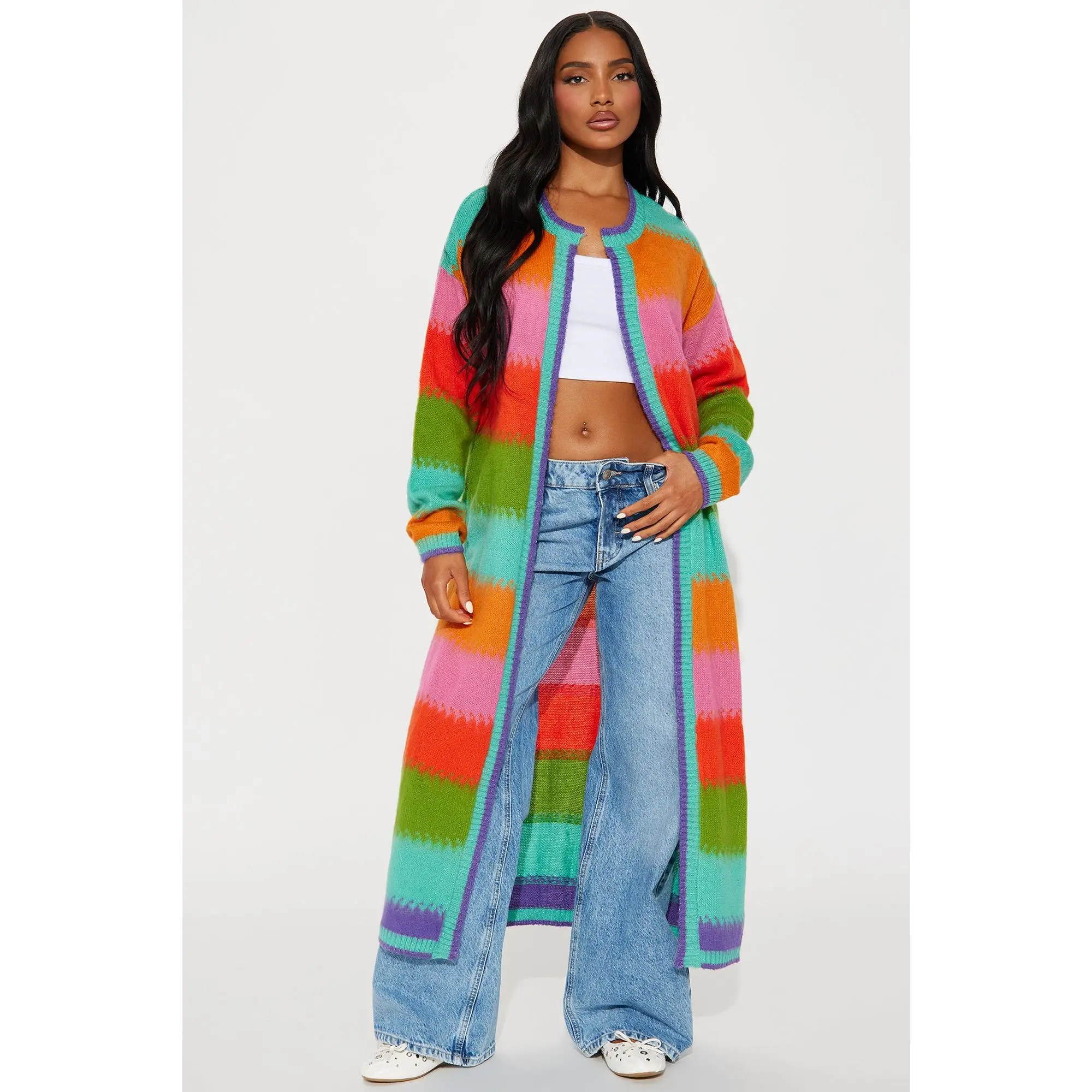 Poppy Striped Long Cardigan - Multi Color