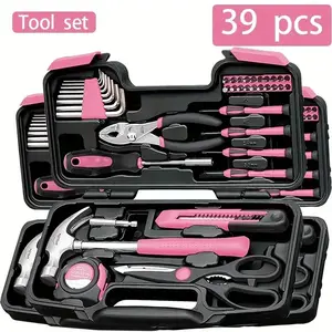 39PCS Comprehensive Household Hardware Kit Durable Carbon Steel Manual Toolkit for DIY Projects Home Repairs Ideal for Handymen Homeowners Wrench Screws Tool Gifts Hammer