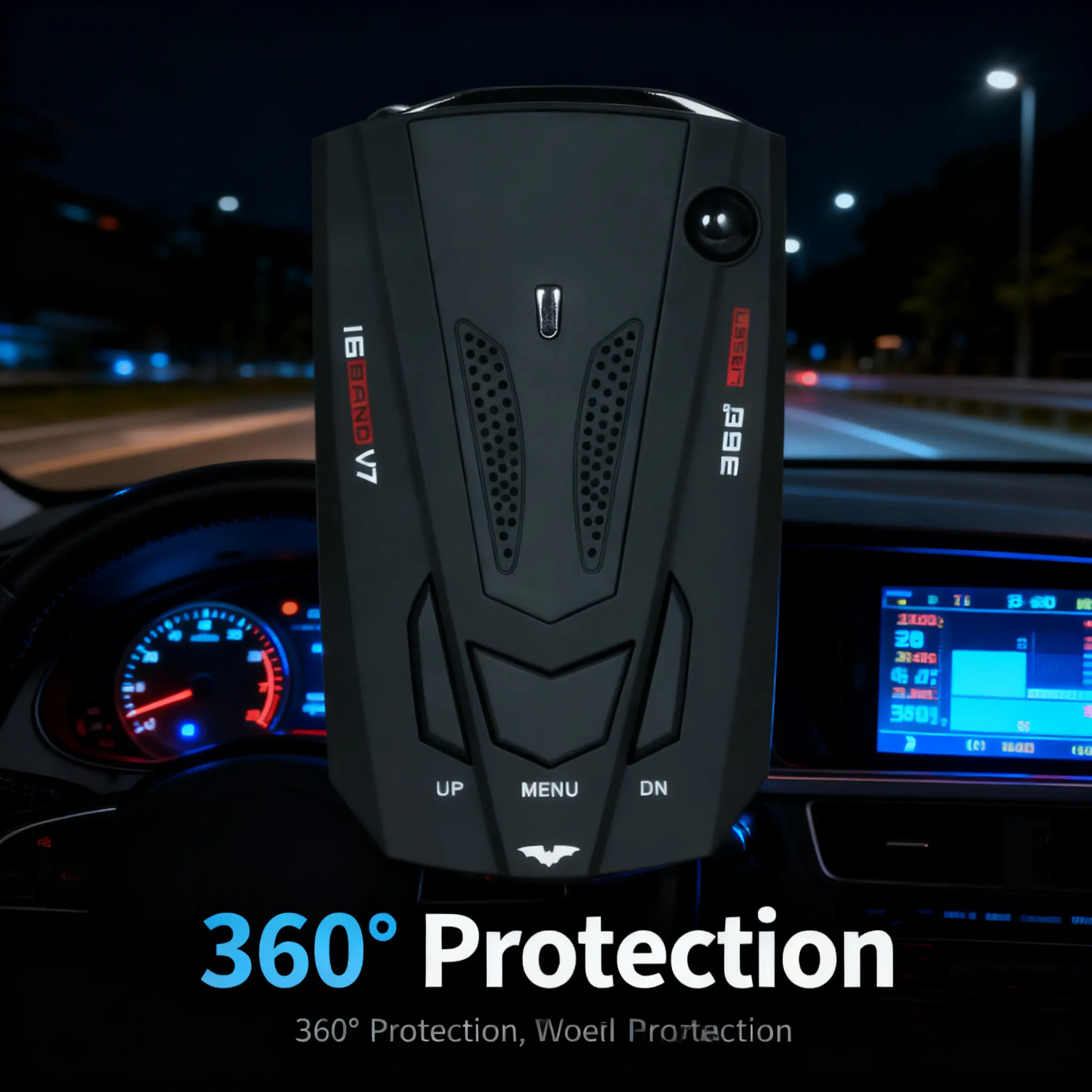 V7 16 Band Car Driving Safety Alert Reminder, 360° All-Round Signal Detection with Real-Time Voice Broadcast, Plug & Play Dashboard Accessory, Universal for Cars SUVs Trucks for Highway Trips