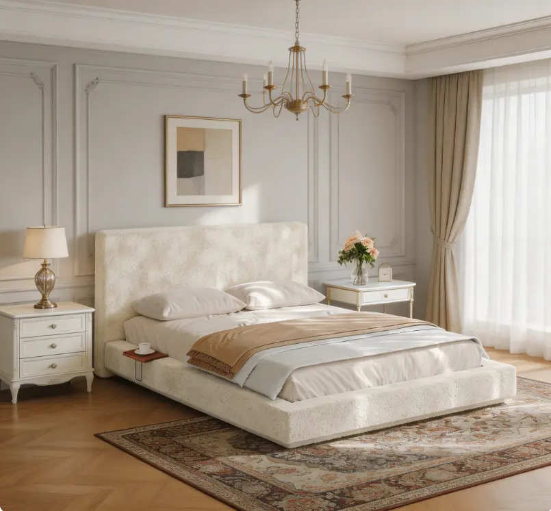 AirFrame Queen Bed Frame - Modern Bedroom Furniture, Clean Aesthetic Bed, Adjustable Sliding Side Table, 8.7'' Cloud Upholstered Sponge Cushion, Visual Floating Effect, Easy Assembly, Clean Aesthetic Beds