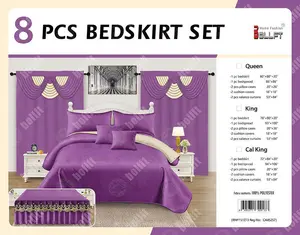 8-Piece Luxury Purple Bedspread & Bedskirt Set with Matching Valance Curtains – Complete Bedroom Bedding Set (Queen/King/Cal King)