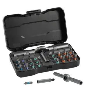 24 in 1 Dly Magnetic Ratchet Screwdriver Set Compact and Portable Mini Screwdriver with Ratcheting Allen Wrench Set Removable Self Assembly Precision Repair Tool Kit for PC Mobile Phone Bicycle Black with Storage Case