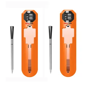 FlameFlick Portable Digital Meat Thermometer - Bluetooth Wireless Kitchen Utensil for Cooking, Grilling, and Smoking BBQ Water Proof Orange 1 Piece Set