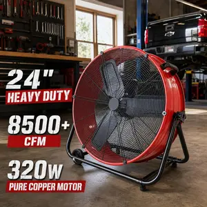24" Industrial High Velocity Drum Fan, 8500+ CFM Professional Floor Fan with 3-Speed Control, 320W Copper Motor Heavy Duty Shop Fan for Garage, Workshop & Gym