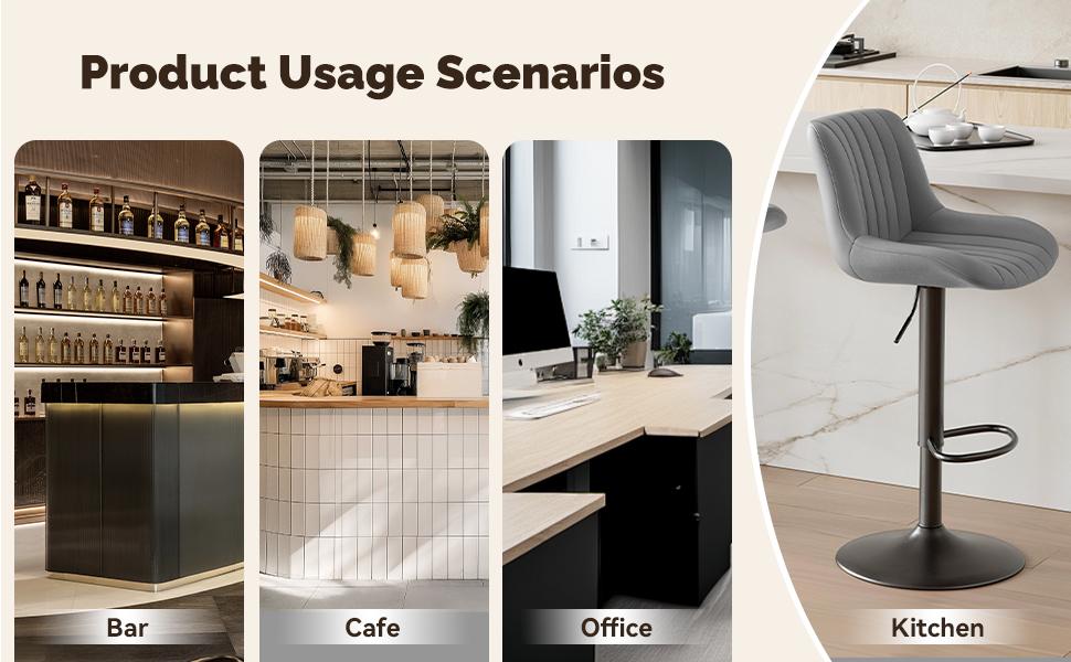 Bar Stools Set of 2, Adjustable Modern Swivel Bar Stools with Backs, Counter Height Performance Fabric Island Chairs for Home Kitchen