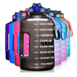 1 Gallon Water Bottle with Time Marker and Straw, BPA Free 128oz Leak Proof Motivational Large Water Bottle Jug with Handle