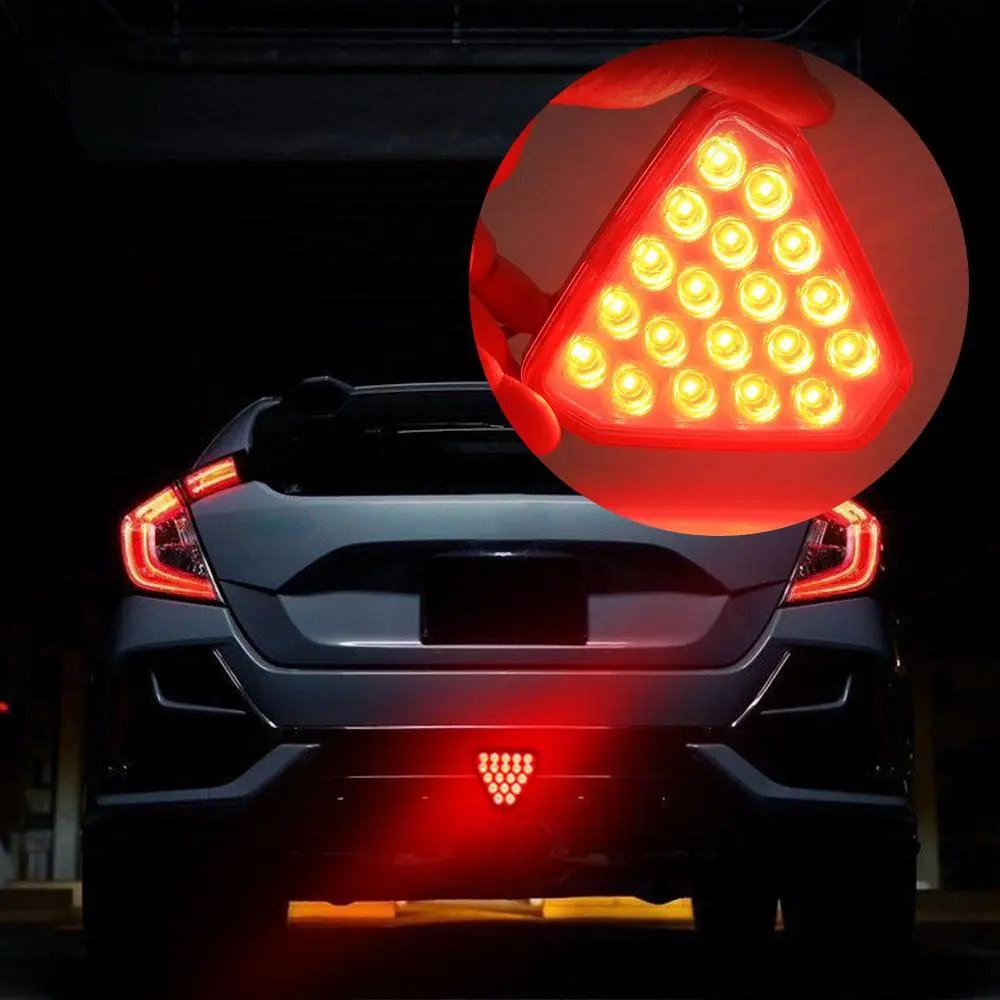 Triangle Shaped Car Rear Brake Light, Universal LED Red Warning Strobe Stop Safety Lamp for Motorcycle ATV Truck SUV, DRL Fog Rear Tail Third Brake Light, Car Lighting Accessories, Led Lights