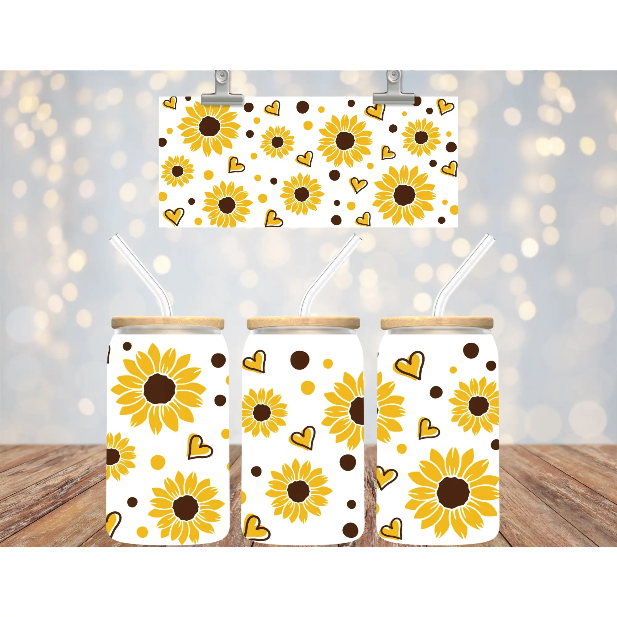UV DTF Cup Wrap Sunflowers and hearts 70A