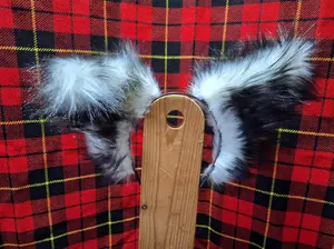 White with Black Tipped Faux Fur Ears and Tail Set for Cosplay and Festivals Handmade Soft Bendable with Metal Clip and Lobster Claw Attachment