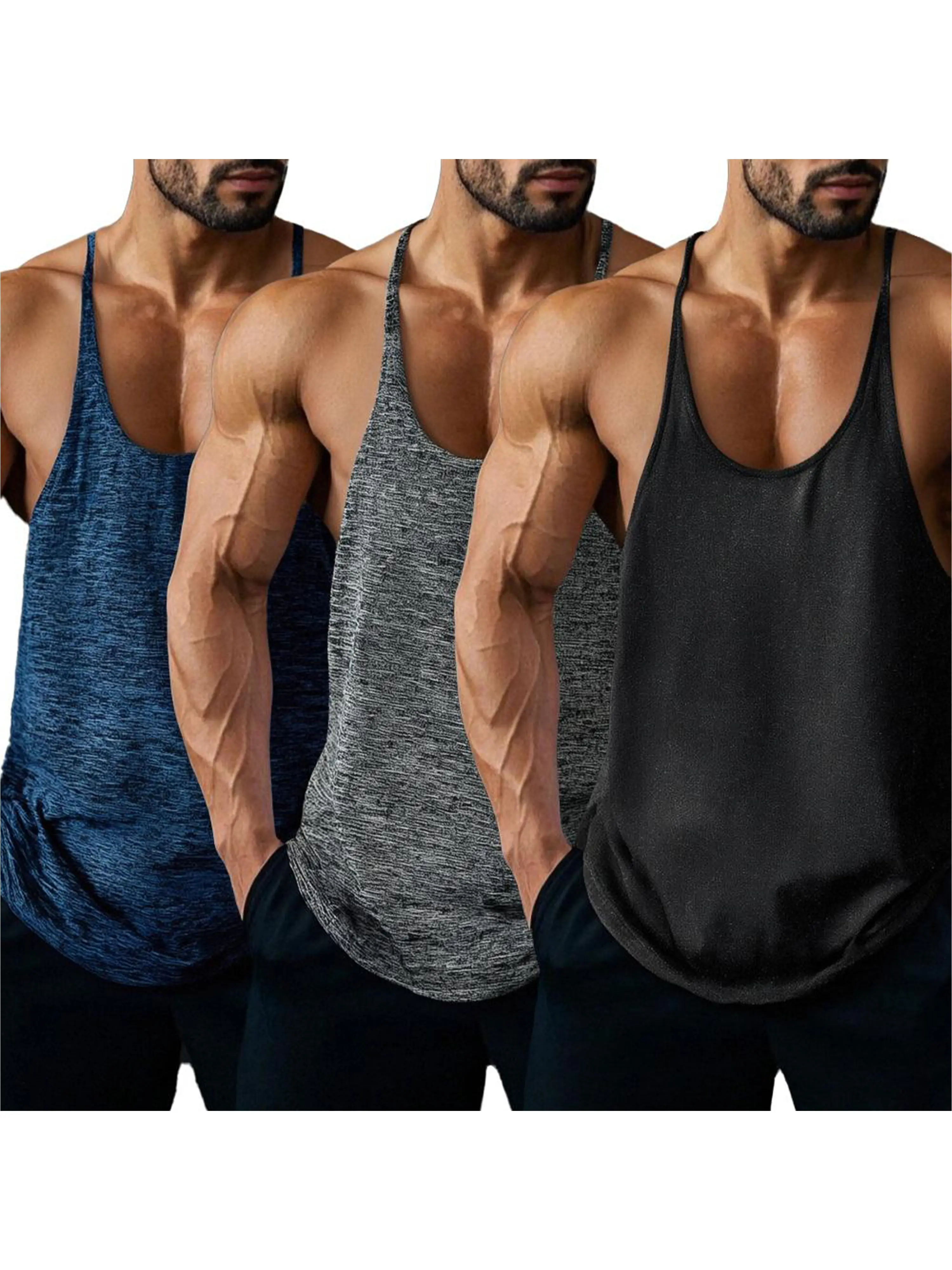 LEHMANLIN Men's Bodybuilding Tank Top Gym Sweatshirt Stretch Y-Back Muscle Beach Vacation Quick-Drying Top (3-Pack) Training Thin Strap Fathersdaygift tank tops for men Athletic Wear Sleeveless Design Workout Breathable Free Movement  No Sewn Tags Lightwe