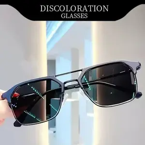 Men's Pilot-Style Aviator Frames Sunglasses, Smart Photochromic Double-Bridge Metal Frame, Lightweight Durable Anti-Glare UV400 Block Shades, Trendy Casual Sports Eyewear for Driving, Outdoor Activities, Lightweight Durable Sunglasses