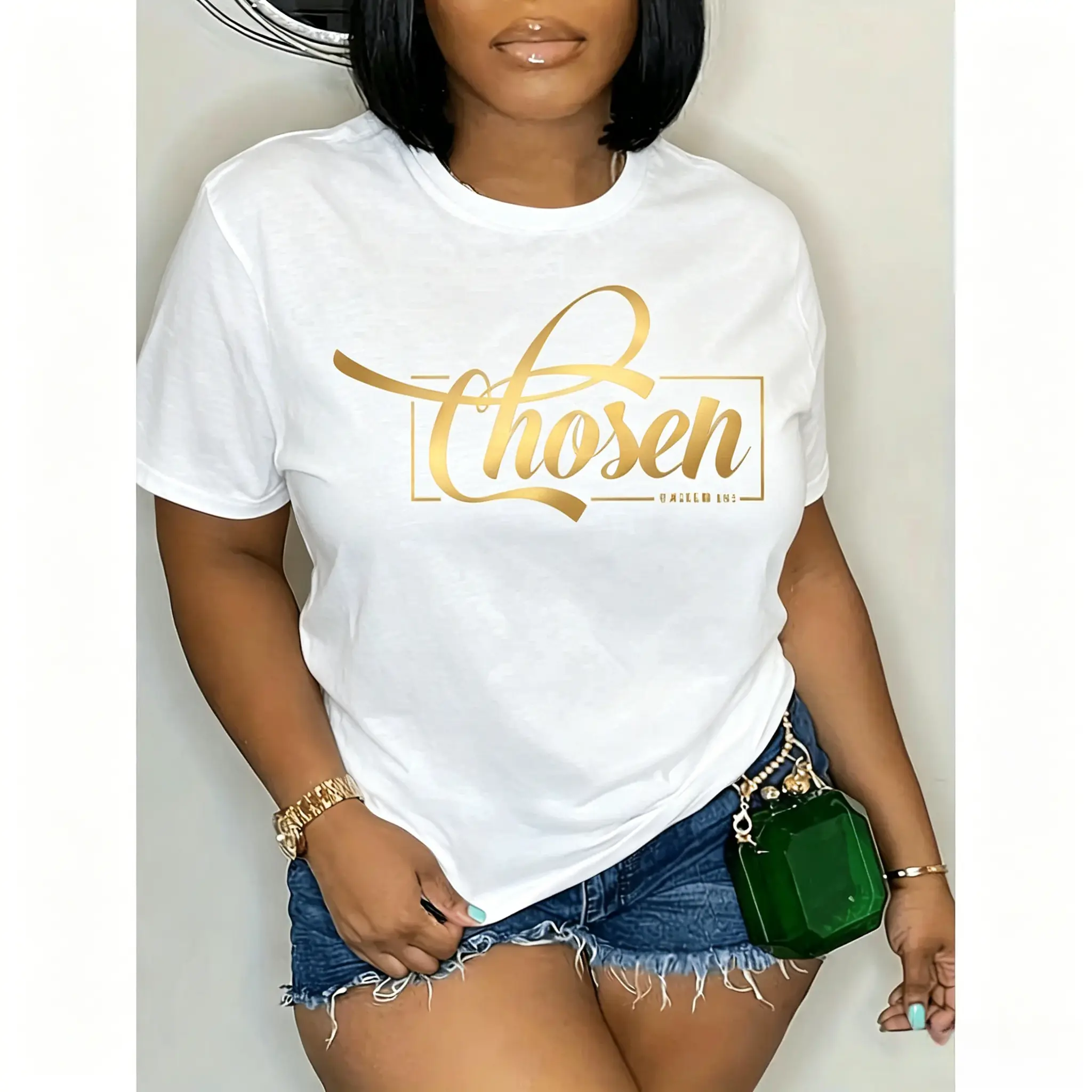 Men's "Chosen" Graphic T-Shirt - Black, Golden Cursive Print, Short-Sleeve, Round Neck, Soft Stretchy Fabric, Relaxed Fit, Casual Streetwear Menswear Male Clothing Sports Top for Spring & Summer