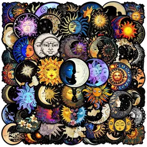 Moon & Sun Series Graffiti Sticker, Art Stickers, 50pcs/set Waterproof Self Adhesive Decor Paper, Decorative Stickers for Gift Greeting Card Water Bottle Laptop Phone
