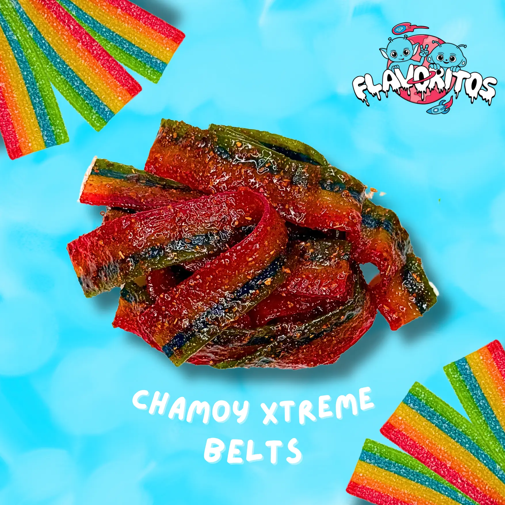 Chamoy Rainbow Sour Belts -Flavoritos Sweet and Chili Gummy Candy Snack Chewy Spicy Bonbon