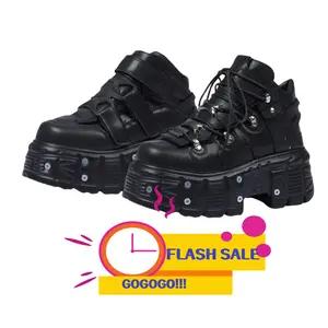 Women's Metal Platform Gothic Boots Punk Style Lace Up Goth Biker Boots Fashion Ankle Boots Shoe
