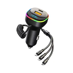 5-Port USB C Car Charger Adapter , 100W Cigarette Lighter USB Adapter for iPhone with 3-in-1 PD35W Type C Car Charger Cord for iPhone/Samsung Galaxy S22/21/Google Pixel