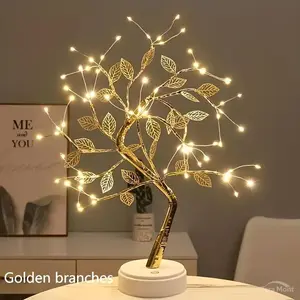 Dual Mode Touch Switch Gold Leaf Tree Light with 72 LED Copper Wire String Lights for Valentine Bedroom Christmas Decorative Lamp