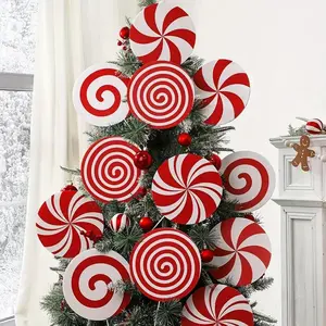 Festive Christmas Tree Topper & Ornament Set, Plastic, 8 Large Candy Cane Swirls, & Peppermint Sticks, Perfect for Home & Office Decor, Decorative Ornaments