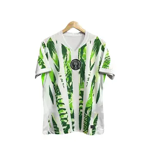 High-quality Nigerian white and green football kits, customizable with names and numbers, featuring quick-drying, breathable, and stretchable properties.