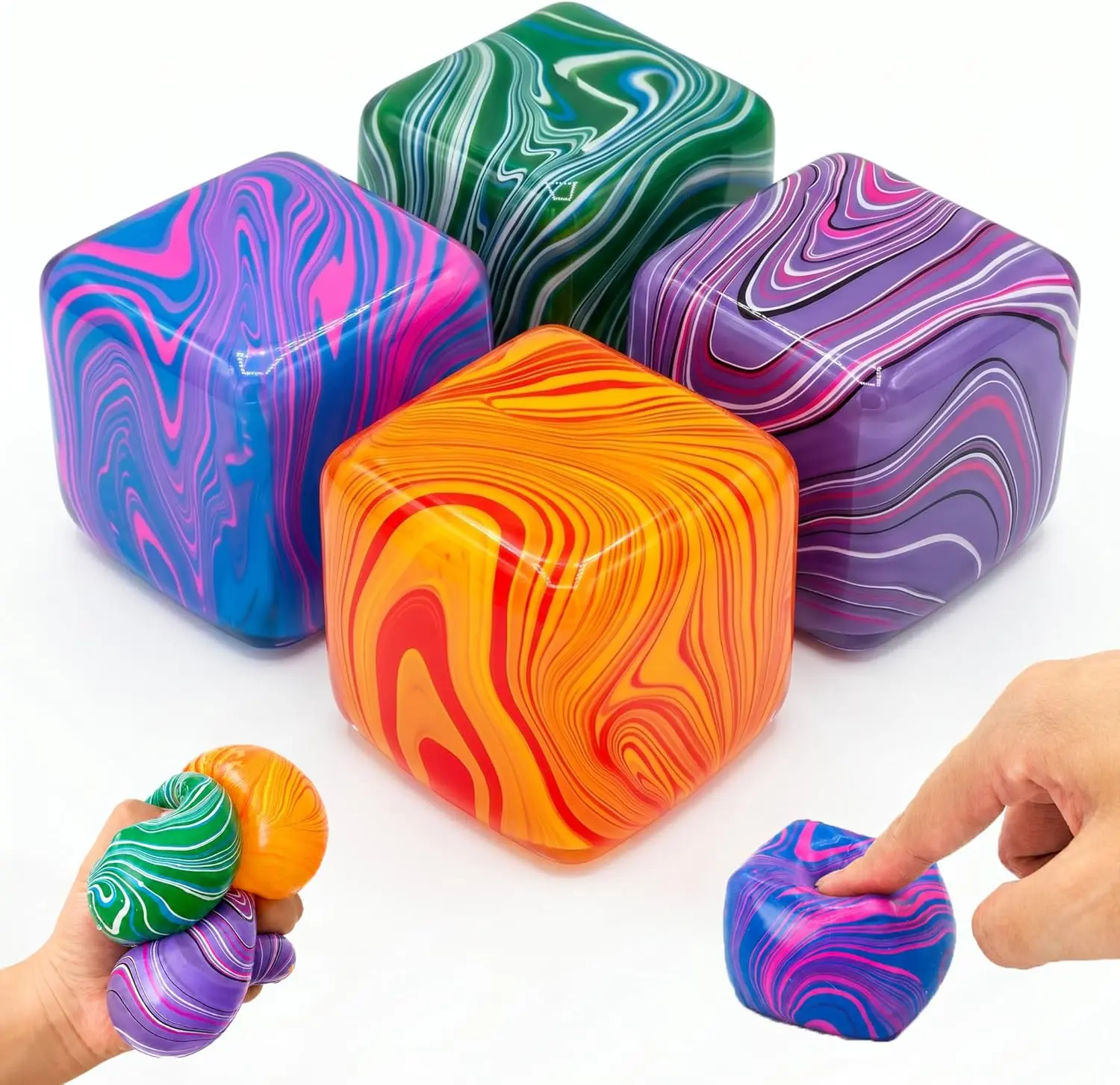 4 Pack Stress Cube Squishy Toys, 2 Inch High Density Slow Rising Squishy Cubes, Sensory Fidget Squeeze Toys for Kids & Adults, Anxiety Stress Relief, Birthday Gifts, Party Favors, Classroom Rewards