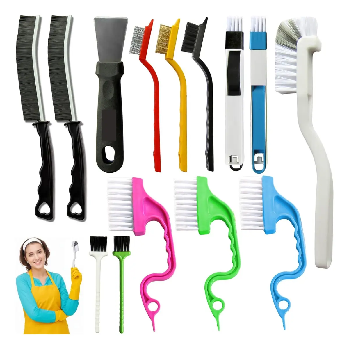 14 Piece Crevice Cleaning Brush Set, Gap & Groove Cleaning Tools