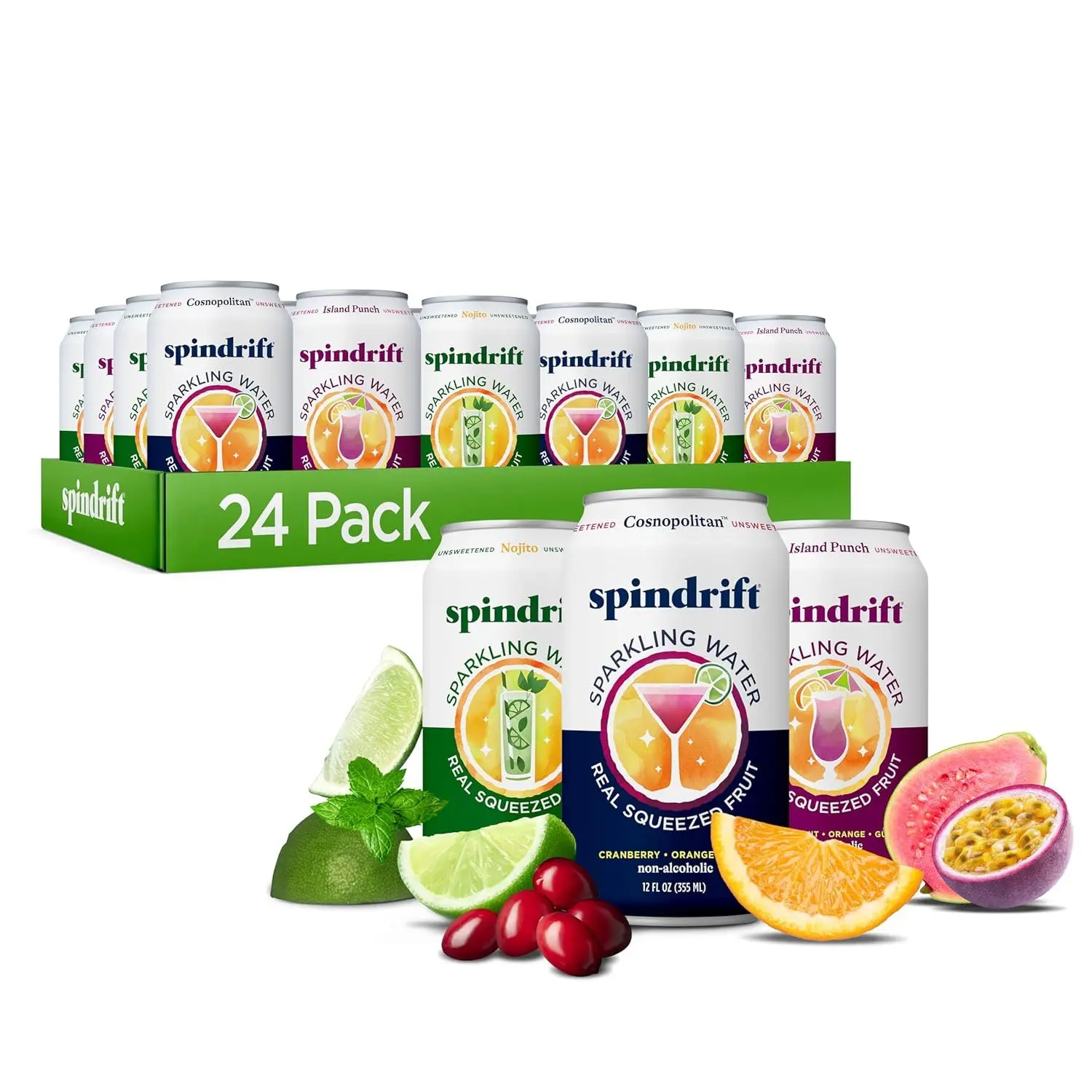 Spindrift Sparkling Water, 4 Flavor Variety Pack, Made with Real Squeezed Fruit, 12 Fl Oz (Pack of 20)