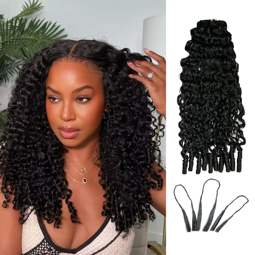 Water Curly Crochet Human Hair Knotless Pre-Separated Deep Curly Virgin Human Hair Pre-Looped Reusable Feather Crochet Hair Extensions for Natural Look