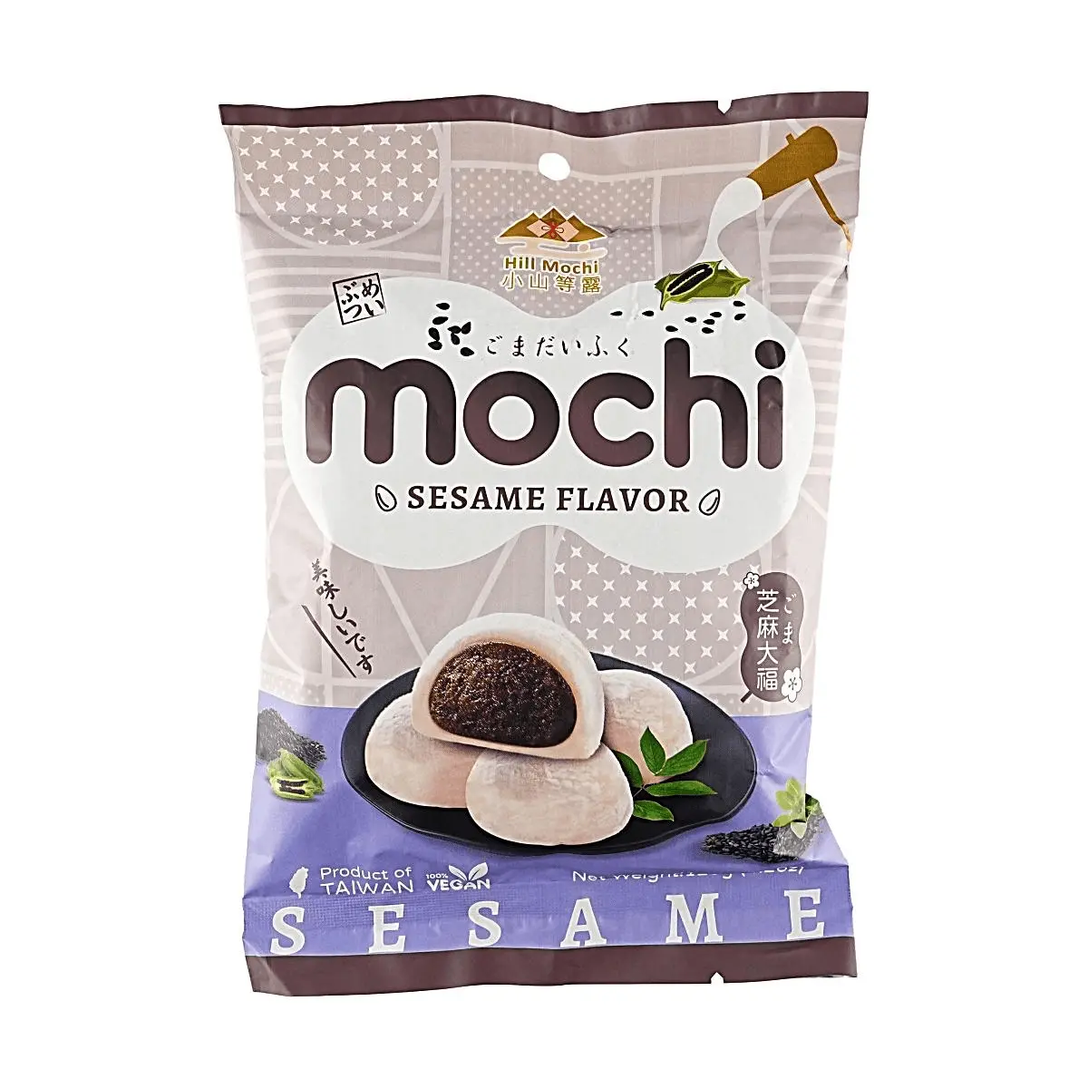 XIAOSHANDENGLU Vegan Black Sesame Mochi Daifuku 120g - Soft Japanese Rice Cake with Creamy Filling