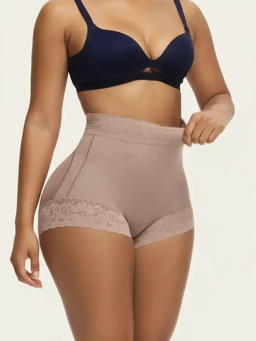 Women's Seamless High-Waist Fitted Shapewear High Waisted Shaper Fabric Garment Set, Tummy Control & Waist Trainer Panties, Anti-Curl Gym Shorts, Casual All-Season Underwear