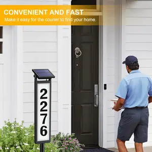 Solar Home Bussiness Address Sign, House Numbers for Outside, Lighted Address Plaque Outdoor Waterproof, LED Address Numbers for Yard Home