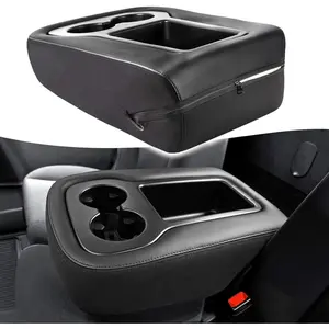 Center Console Armrest Cover For Chevy Tahoe,Suburban,Silverado For GMC Sierra,Yukon 1500,2500,3500 (2007-2014), Jump Seat, Leather & Cloth, Car Trim with Zipper Design, Black