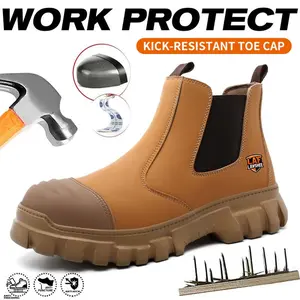 WKK Lightweight steel toe brown anti slip work shoes - splash proof, smash proof, puncture proof, breathable safety shoes