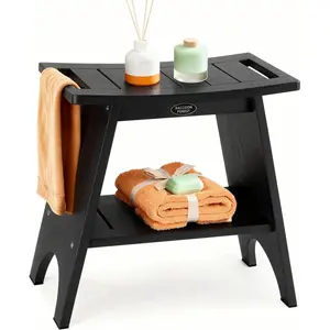 Shower Benches for Inside Shower to Sit On, Shower Stool for Shaving Legs, 500lbs Shower Chair With-Efficient Shelf, Waterproof Shower Seat for Spa, Indoor or Use(Black)