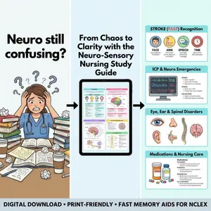 CNS Nursing Study Guide Bundle, Neurology Cheat Sheets
