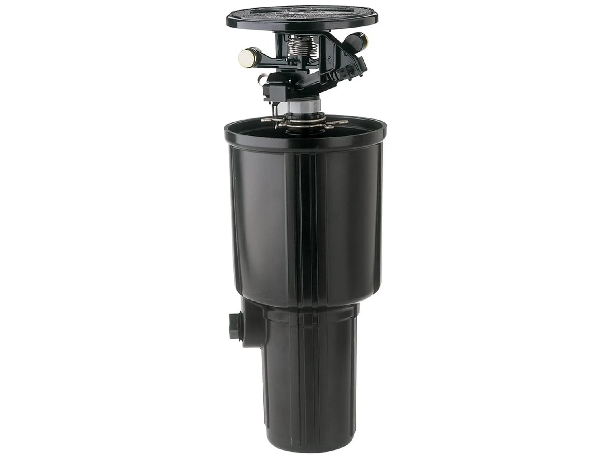 Outdoor Pop-Up Impact Sprinkler for Garden Watering & Irrigation, Rugged Plastic Body, 26-41 ft Spray Distance, 1/2" Female Connection, 4.3" x 4.3" x 8.8" Size, Low-Profile Design, Diffuser Screw, Stream Functionality
