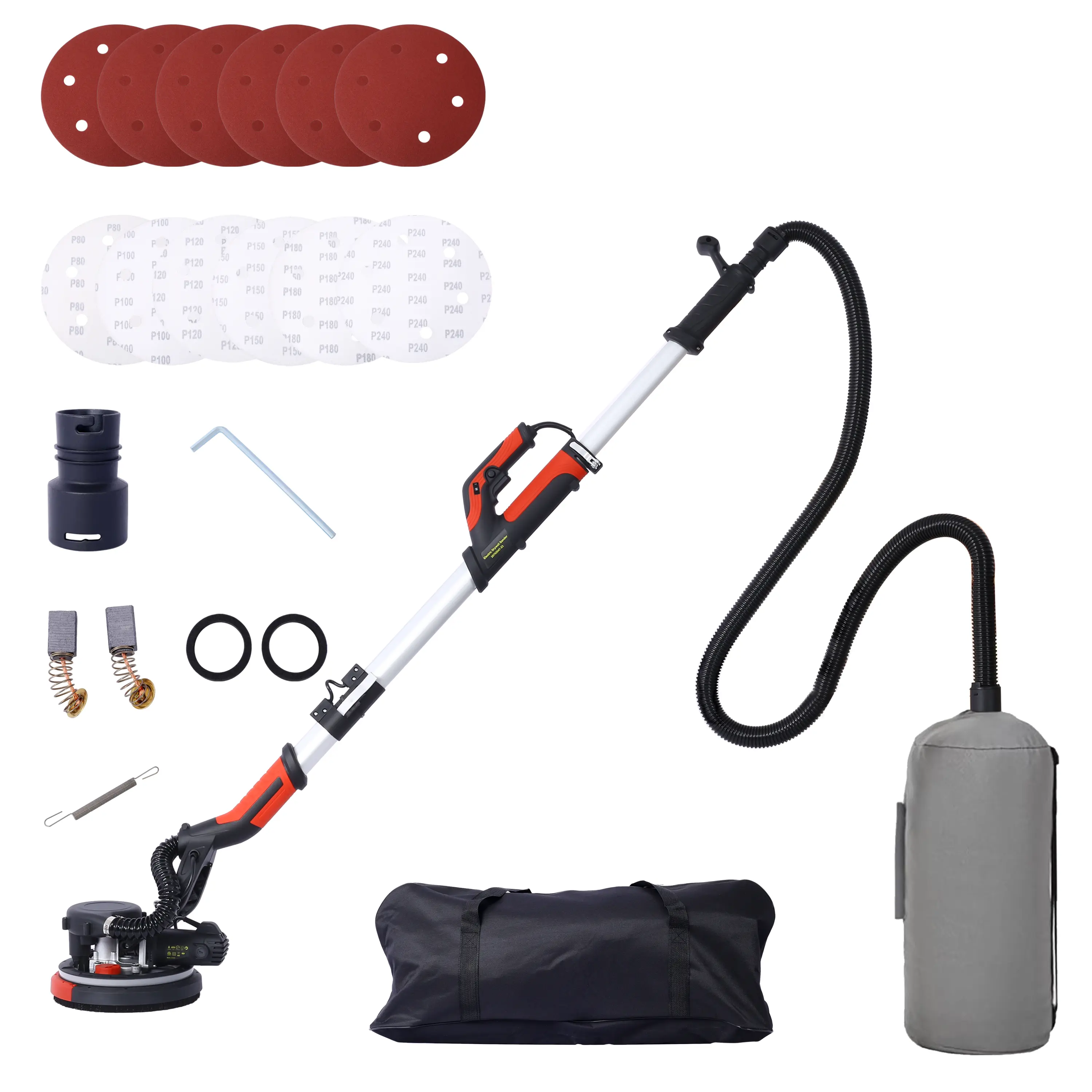 Drywall Sander, 780W Electric Drywall Sander with Vacuum Dust Collection 6.5A Motor Dustless Floor Sander with Variable Speed 900-1800RPM, LED Light, Extendable & Foldable Handle, Red