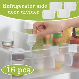 16 Counts Fridge Drawer Divider,Translucent Organizer Bin, Adjustable Sections for Neat Storage Solutions，Retractable Fridge Door Organizer Clip, Snap-On Refrigerator Side Door Separators Grid Dividers