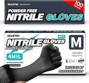 Nitrile Gloves Large 100 Count Disposable Black Latex-Free Powder-Free Medical Exam Food Safe Cleaning Cooking Kitchen Tools 4 Mil Thickness - Box