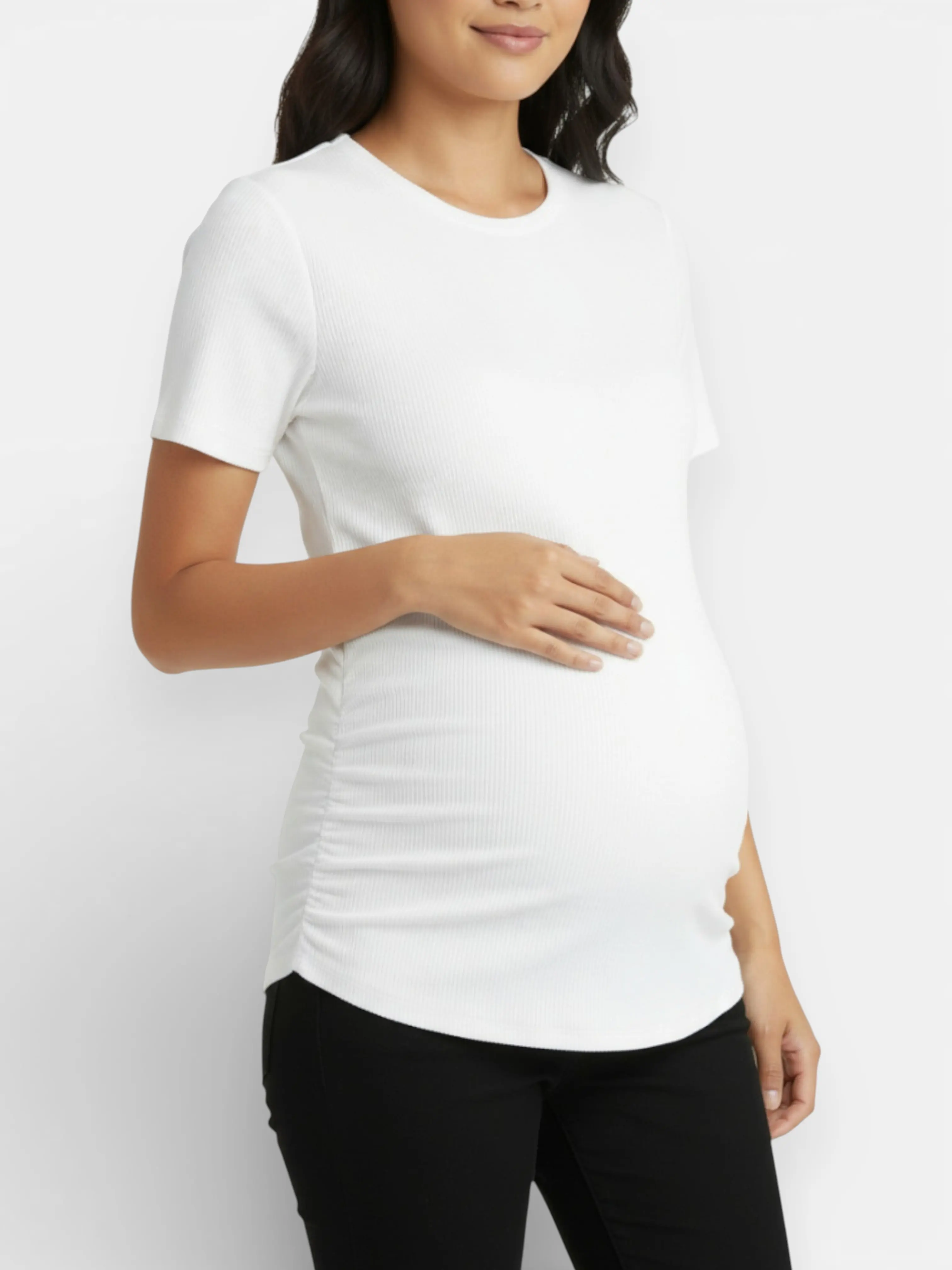 Women's Crew Neck Side-Ruched Maternity Short Sleeve Top