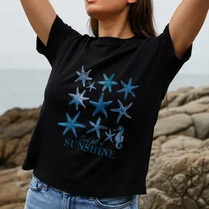 Oceanic Style Women's T-Shirt Starfish And Seahorse Design Summer Beach Wear Gift For Her