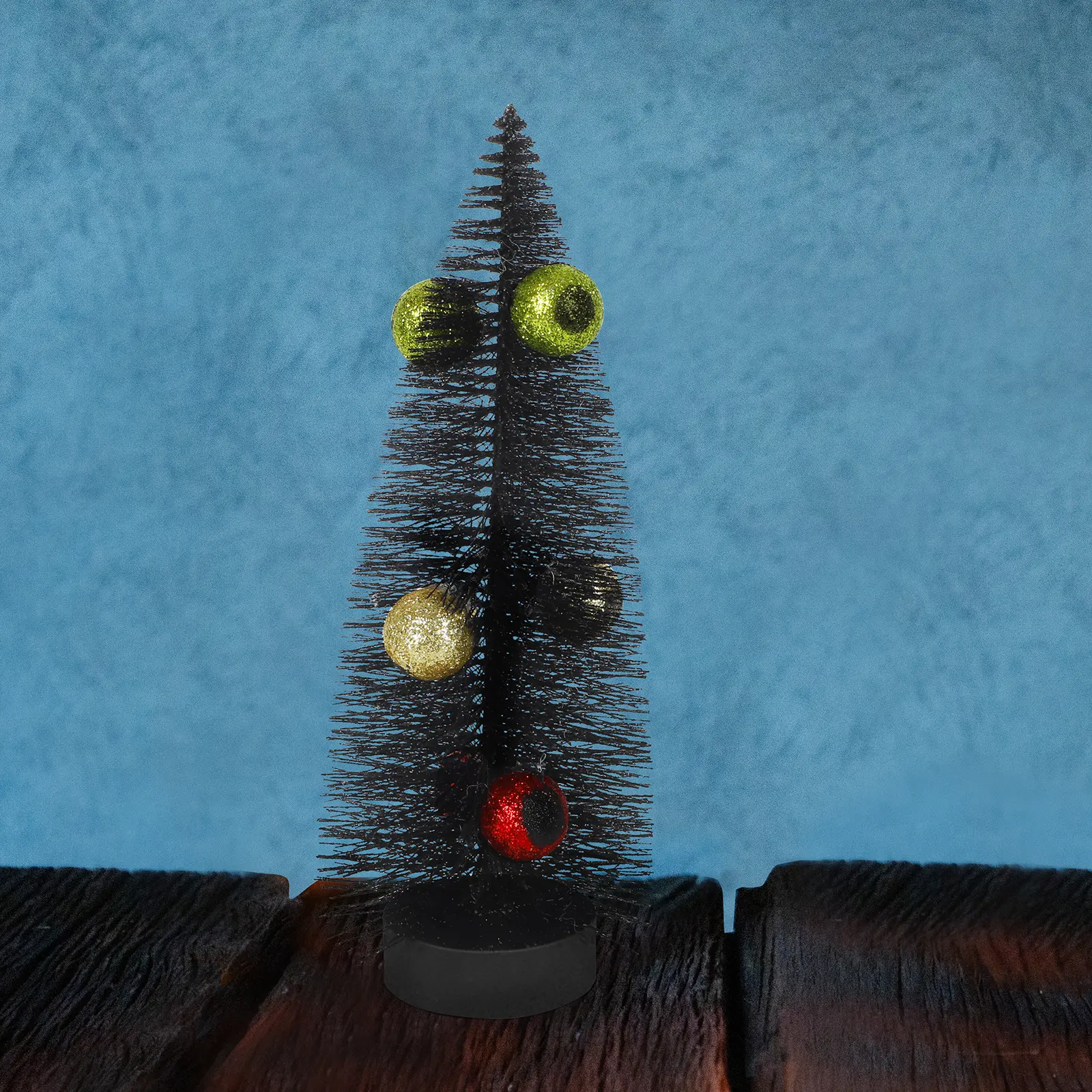 8-Inch Spooky Gothic Halloween Tabletop Artificial Tree - Black Bottle Brush Pine with Multicolor Glitter Horror Eyeball Ornaments, Adjustable Branches, Sturdy Round Base, Indoor Mantel Desk Party Decor (Home Festive Specialty Tree Supplies)