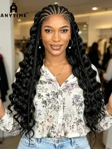 28-Inch Lace Front Wig Cap, Long Braids, Heat Resistant Material, Cornrow and Wavy Curl Design, Perfect for Women, Braided Hair Wigs