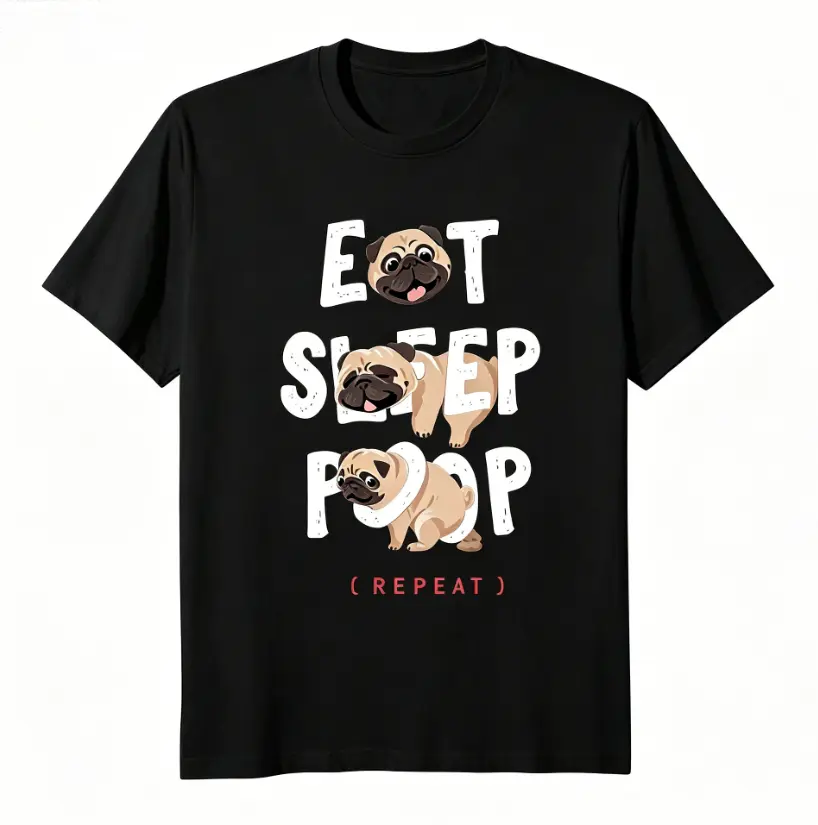 Eat Sleep Poop Pug Dog Funny Graphic Tee Black Unisex T‑Shirt