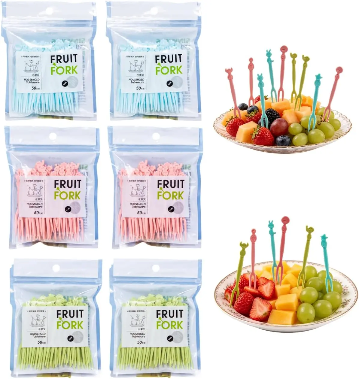 50-Pack Food Grade Round Pink Plastic Fruit Forks - Solid, Fully Polished Smooth Edges, Anti-Slip Prongs, Mini Disposable Reusable for Birthday Party, Picnic