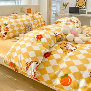 HOT Cute Duvet Cover Set Twin Girls Cartoon  Bedding Set Reversible Plaid Aesthetic Bed Set White Kawaii Comforter Cover Lightweight Soft with Zipper Closure 4 Ties Cotton Washable Cotton